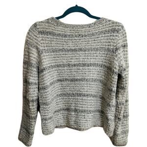 LOFT Gray White Chunky Knit Striped Sweater Crew Neck Mint Size S Lightweight